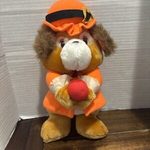 Orange Pilgrim Thanksgiving Puppy Dog Plush Stuffed Animal Holding A Rose